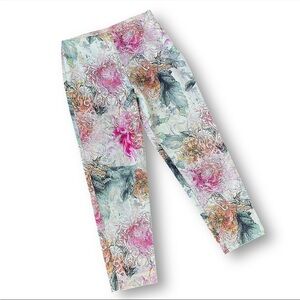 Floral Print Capri Leggings - Pink & Green